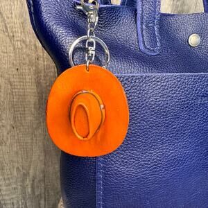 Western Genuine Leather Purse Charm Cowboy Hat Keychain NeW FAST SHIP Bag Flair